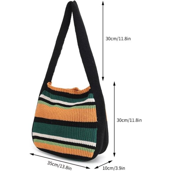 Women's Black-A Shoulder Handbags Crocheted Bags Large Knit Bag Tote Bag - Picture 2 of 9